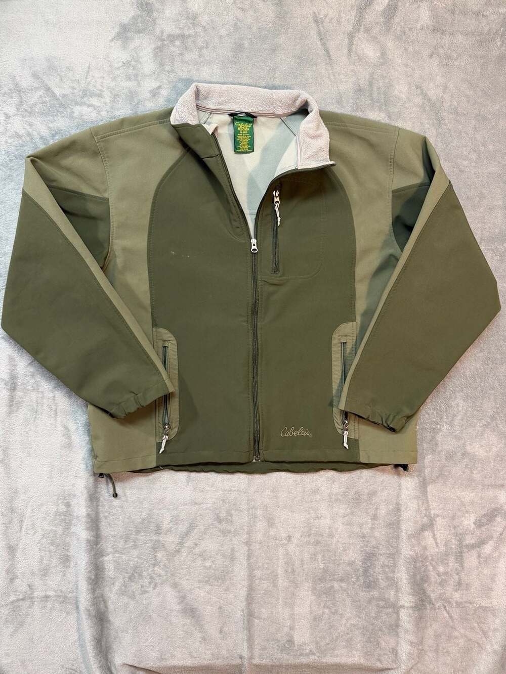 Cabelas Mens Green Soft Shell Full Zip Fleece Lined Jacket Size XL